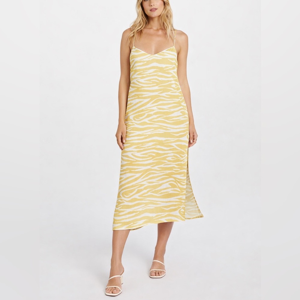 Charlie Holiday Lina Zebra Slip‎ Dress XS Anthropologie Yellow White Midi